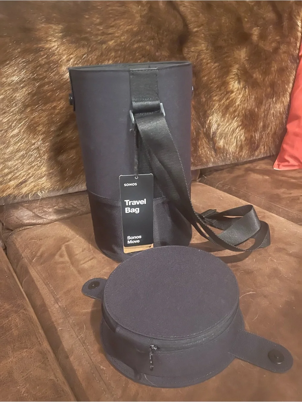 Sonos Black Cylindrical Travel Bag with Shoulder Strap